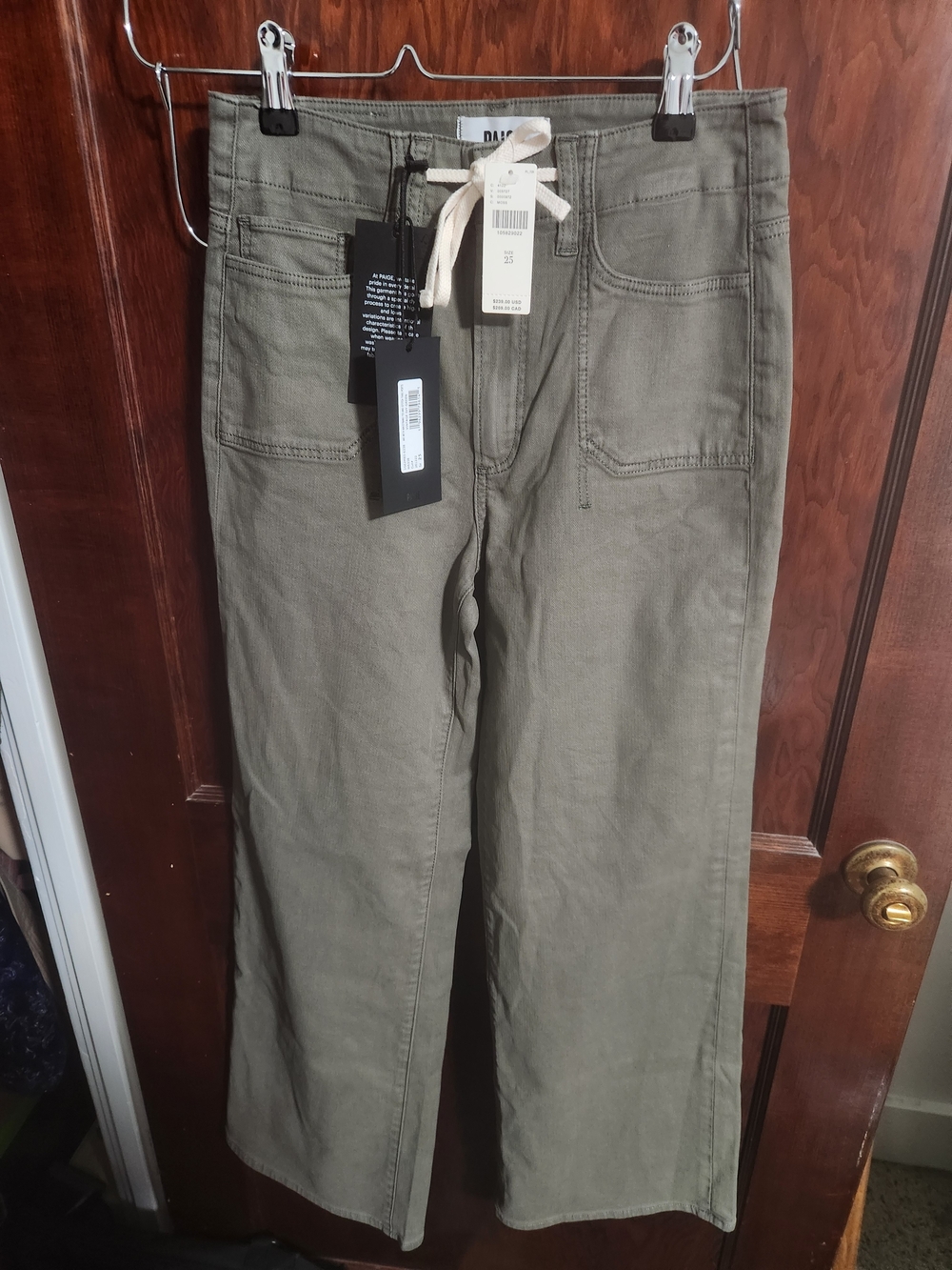 NWT PAIGE Ari Wide Leg Utility Pants Tie Waist Ivy Green Size 25